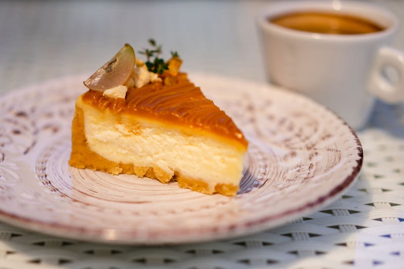 Creamy New York style cheesecake slice